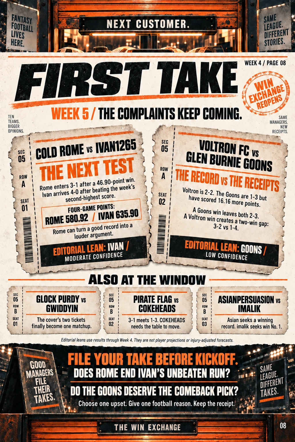 Designed newspaper page 8: Next Customer. Use Text view to read the full article and data.